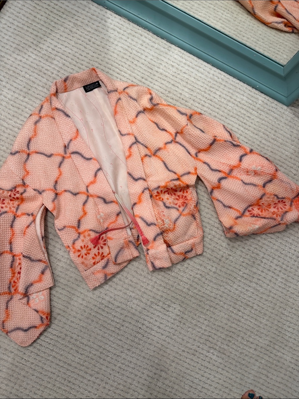 Peach Mixed-Print Kimono Jacket
